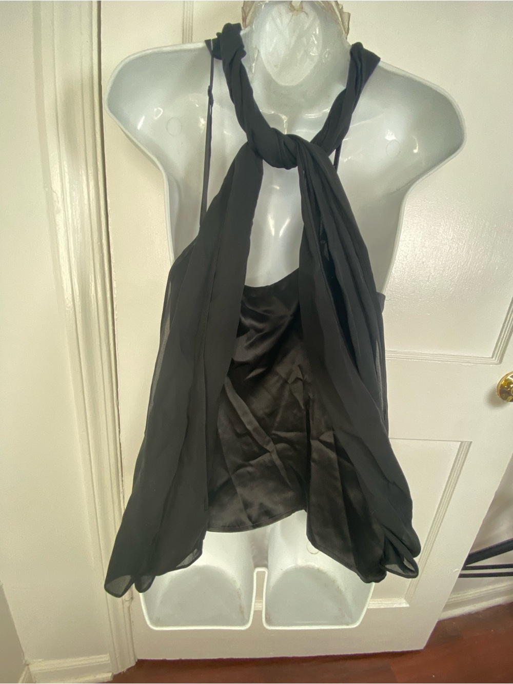 L'AGENCE NWT Rivera Black Silk Satin Cape-Effect Crepe De Chine Halter Top - Picture 6 of 14